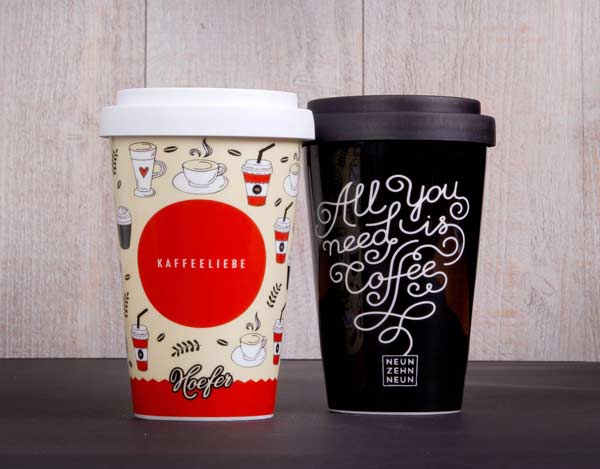 Zwei Kaffeebecher Sonderanfertigungen für Bäckerei Höfer von miko®