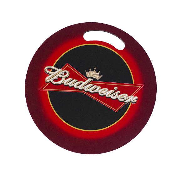 Rundes Sitzkissen mit Budweiser Logo rot schwarz